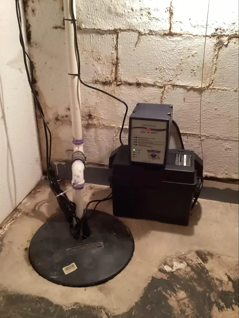 Basement sump pump with a battery backup