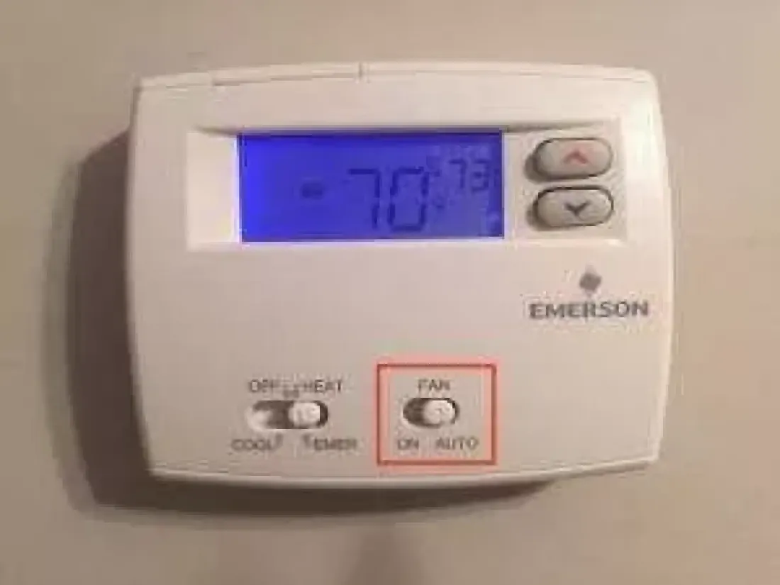 Emerson thermostat with temperature display and fan controls