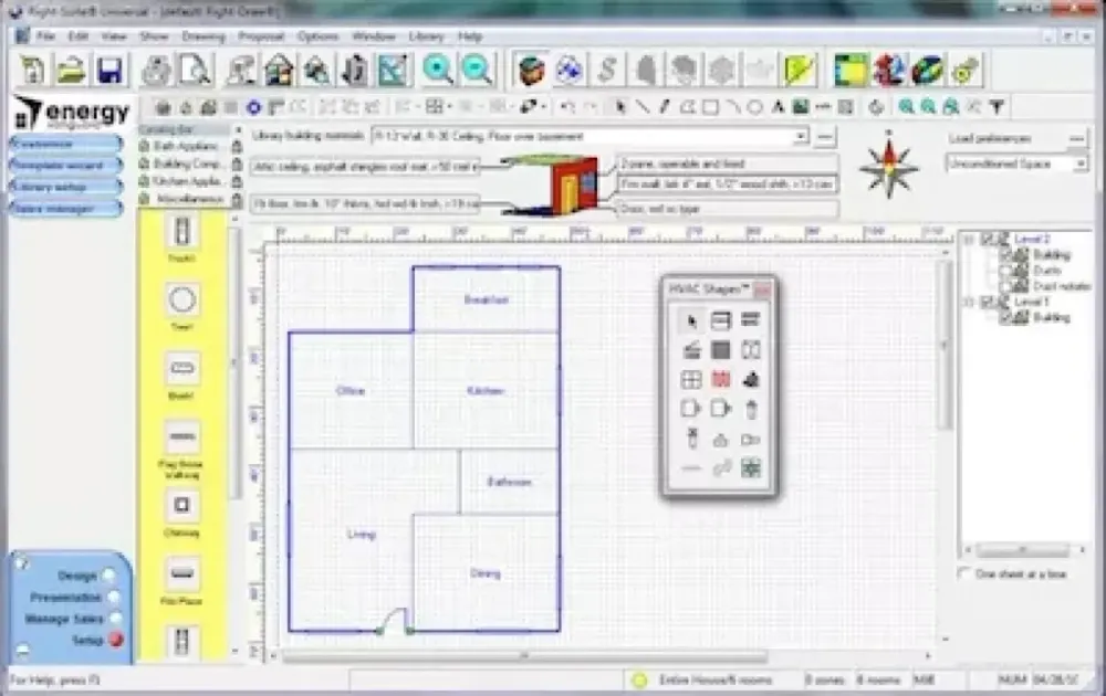 HVAC system sizing software with a floor plan