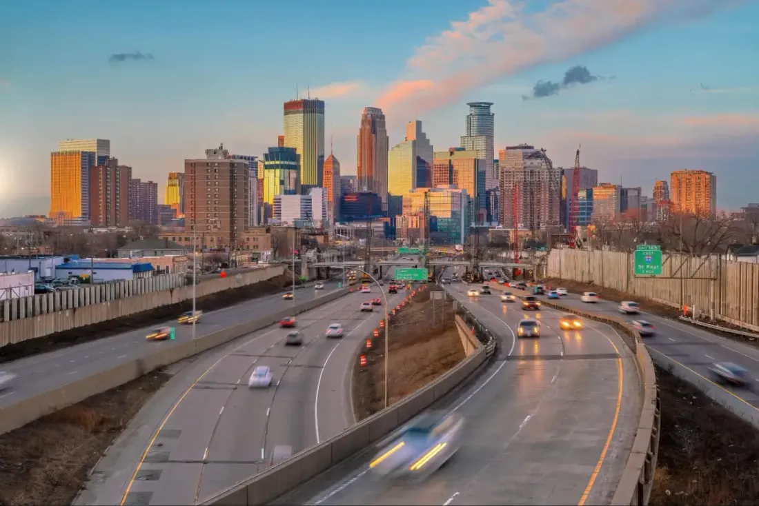 Minneapolis skyline above city highways