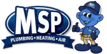 MSP Plumbing, Heating & Air logo with mascot